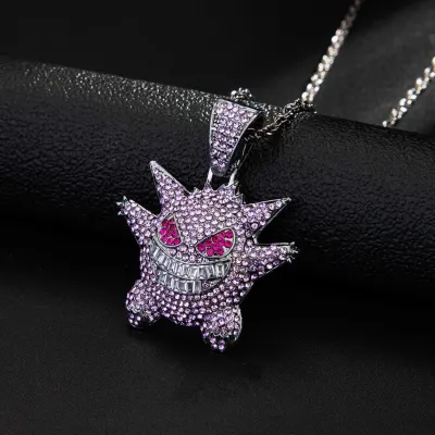 Women Fashion Hip Hop Rhinestones Monster Pendant Lariat Necklace