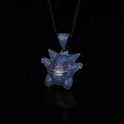 Women Fashion Hip Hop Rhinestones Monster Pendant Lariat Necklace