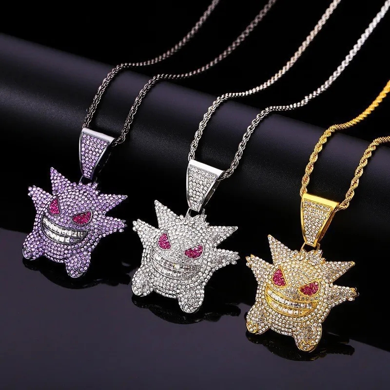 Women Fashion Hip Hop Rhinestones Monster Pendant Lariat Necklace
