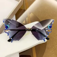 Women'S Fashion Personality Butterfly Shape Rhinestone Rimless Sunglasses