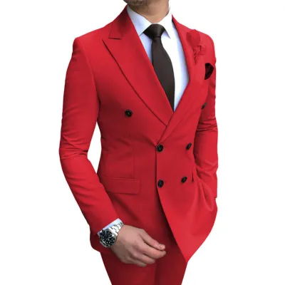 Men Fashion Classic Solid Color Two-Piece Wedding Dress Suit Set