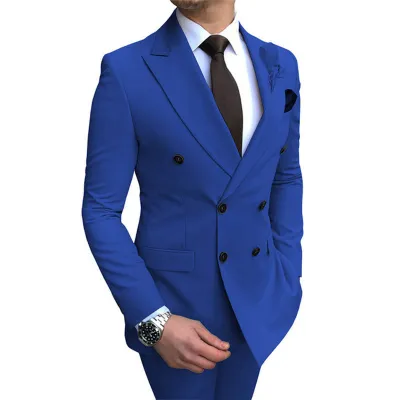 Men Fashion Classic Solid Color Two-Piece Wedding Dress Suit Set