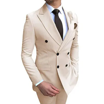 Men Fashion Classic Solid Color Two-Piece Wedding Dress Suit Set
