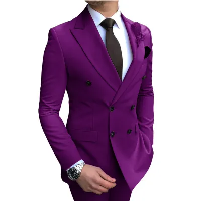 Men Fashion Classic Solid Color Two-Piece Wedding Dress Suit Set