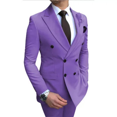 Men Fashion Classic Solid Color Two-Piece Wedding Dress Suit Set