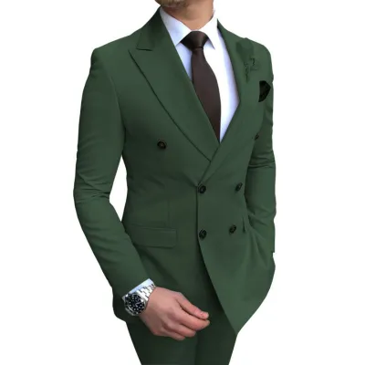 Men Fashion Classic Solid Color Two-Piece Wedding Dress Suit Set