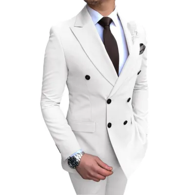 Men Fashion Classic Solid Color Two-Piece Wedding Dress Suit Set