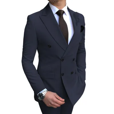 Men Fashion Classic Solid Color Two-Piece Wedding Dress Suit Set