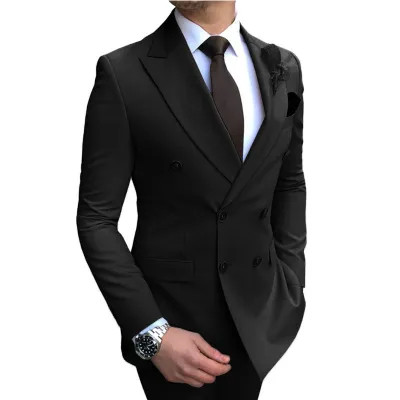 Men Fashion Classic Solid Color Two-Piece Wedding Dress Suit Set
