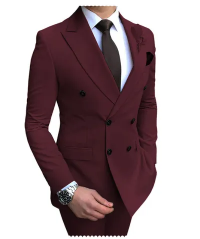 Men Fashion Classic Solid Color Two-Piece Wedding Dress Suit Set