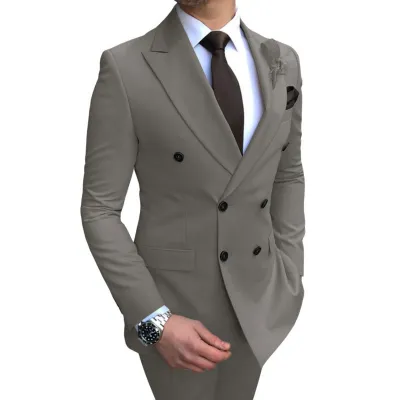 Men Fashion Classic Solid Color Two-Piece Wedding Dress Suit Set