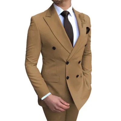 Men Fashion Classic Solid Color Two-Piece Wedding Dress Suit Set