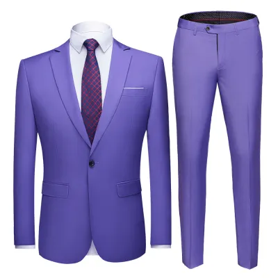 Men Fashion Solid Color One Button Pocket Straight Wedding Suits Two Pieces Set
