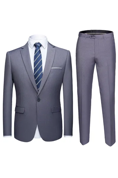 Men Fashion Solid Color One Button Pocket Straight Wedding Suits Two Pieces Set