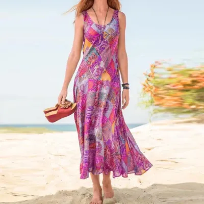 Women Boho Sleeveless Printed Maxi Dress