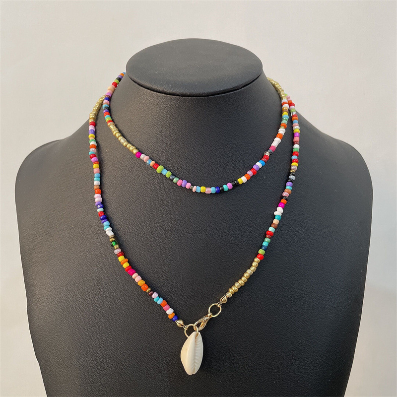 【2plan】24SS★ [LAN ARCHIVE] Shell Mini Beads Necklace Wholesale Women Fashionbohemian Multicolor Mini Beads Double