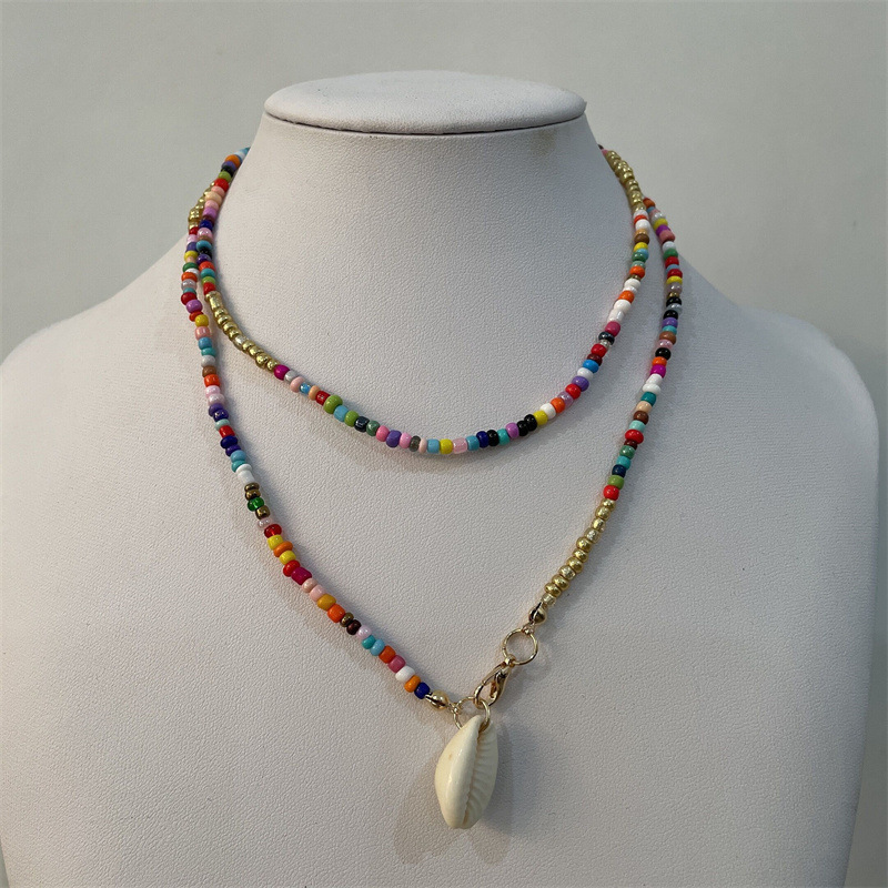 【2plan】24SS★ [LAN ARCHIVE] Shell Mini Beads Necklace Wholesale Women Fashionbohemian Multicolor Mini Beads Double