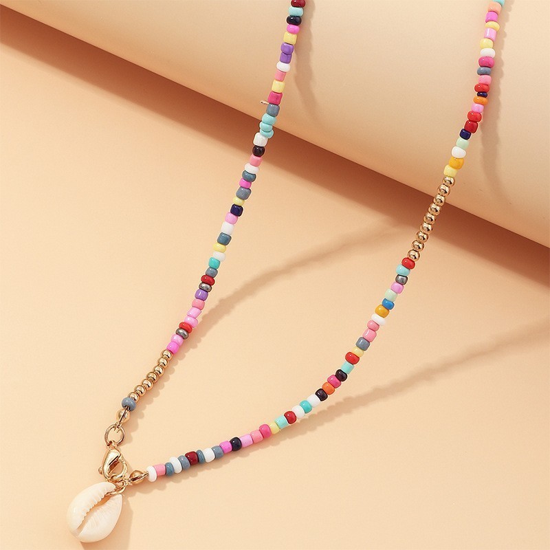 【2plan】24SS★ [LAN ARCHIVE] Shell Mini Beads Necklace Natural Pink Shell Necklace, Heishi Stacked Shell Square