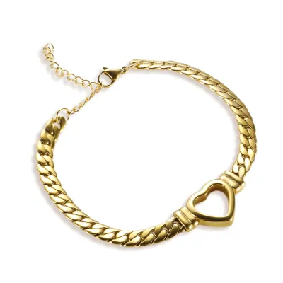 Women Fashion Simple Hollow Heart Stainless Steel Bracelet
