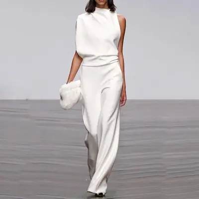 Women Casual One Shoulder Sleeveless Jumpsuit Office Commuting