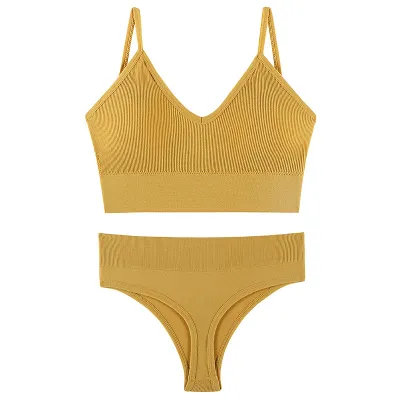 Women's Triangle Cup Bra Set 2 Pieces - No Steel Ring Gathered Back Simple Leisure