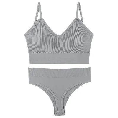 Women's Triangle Cup Bra Set 2 Pieces - No Steel Ring Gathered Back Simple Leisure
