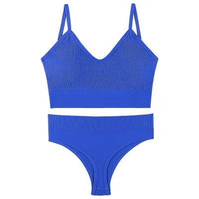 Women's Triangle Cup Bra Set 2 Pieces - No Steel Ring Gathered Back Simple Leisure