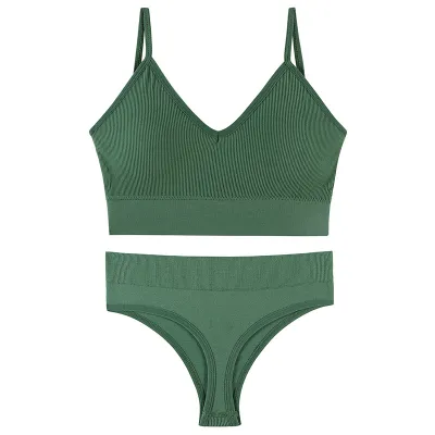 Women's Triangle Cup Bra Set 2 Pieces - No Steel Ring Gathered Back Simple Leisure