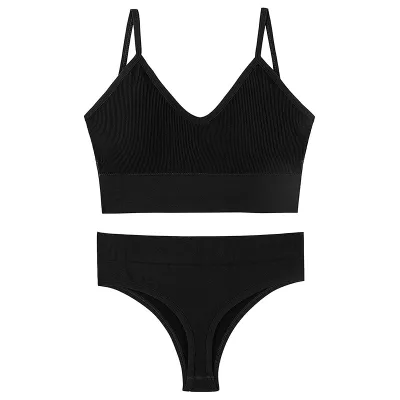Women's Triangle Cup Bra Set 2 Pieces - No Steel Ring Gathered Back Simple Leisure