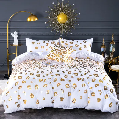 Bedding Three-Piece Set Bronzing Texture Quilt Cover Pillow Case Digital Printing Kit Home Textile