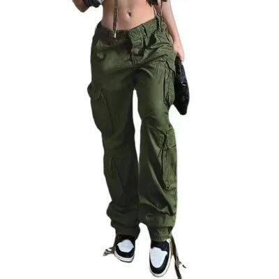 Women's Casual Low Waist Loose Cargo Pants Solid Color