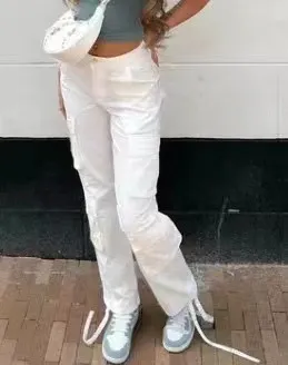 Women's Casual Low Waist Loose Cargo Pants Solid Color