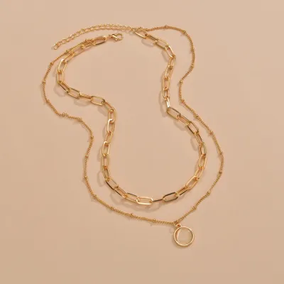 Women Fashion Half Opal Mini Beads Double-Layer Simple Alloy Necklace