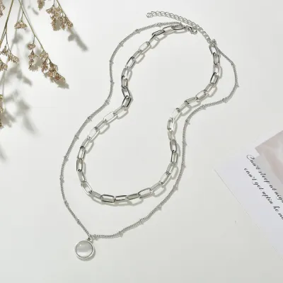 Women Fashion Half Opal Mini Beads Double-Layer Simple Alloy Necklace