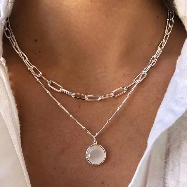 Women Fashion Half Opal Mini Beads Double-Layer Simple Alloy Necklace