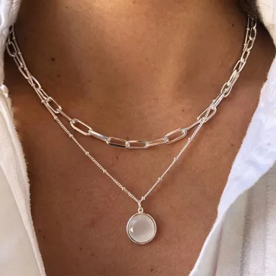 Women Fashion Half Opal Mini Beads Double-Layer Necklace
