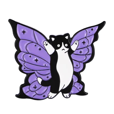Hallowmas Cute Cartoon Purple Hexenbiest Butterfly Bat Black Cat Design Metal Brooch Pin