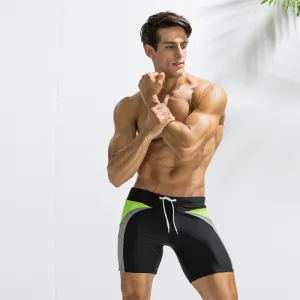 Men's Casual Nylon Waterproof Color Matching Beach Drawstring Swim Shorts