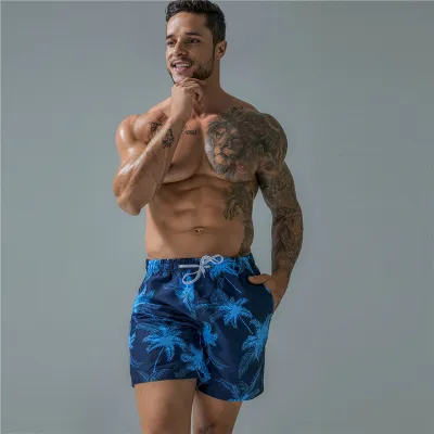 Men'S Fashion Leaf Print Quick-Drying Beach Surf Shorts