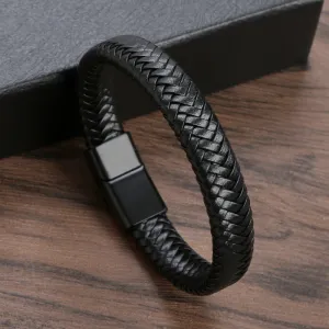 Men's Vintage Leather Braided Rope Bracelet with Stainless Steel Buckle
