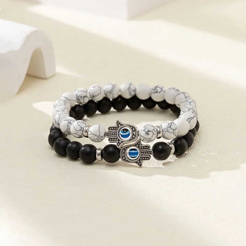 Men's Casual Evil Eye Fatima Palm Turquoise Stone Bracelet