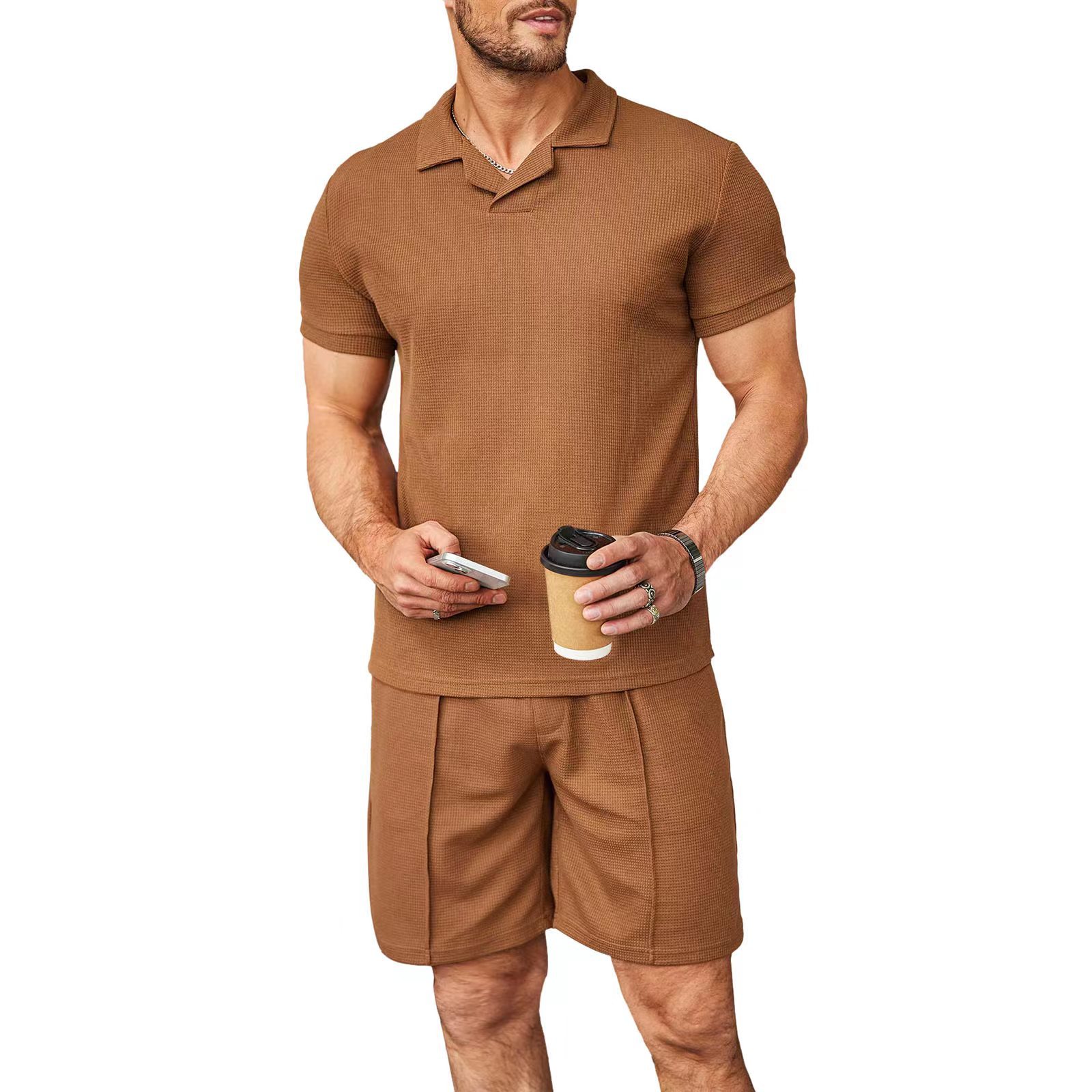 Wholesale Men'S Fashion Lapel Short Sleeve Waffle Polo Shirt Wholesale Men'S Fashion Lapel Short Sleeve Waffle Polo Shirt
