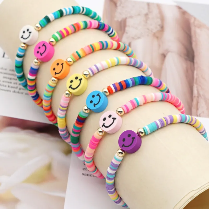 Cheap Fashion Jewelry Bracelets Gold Bead Bracelet Colorful Polymer Clay  Friendship Bracelet for Adults Kids