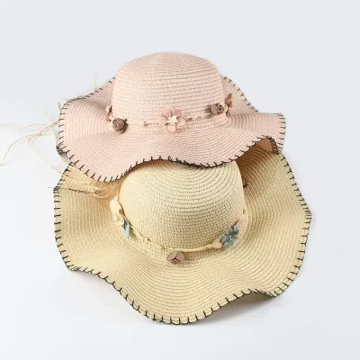 Spring And Summer Women'S Fashion Casual Simple Bow String Flower Big Brim Straw Sun Hat