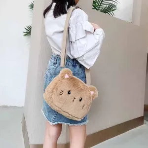 Children Kids Baby Fashion Girls Cartoon Kitten Plush Mini Crossbody Bag