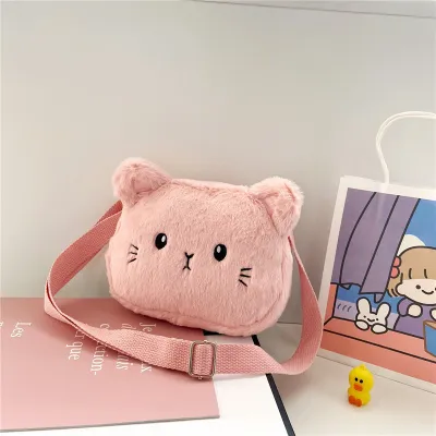 Children Kids Baby Fashion Girls Cartoon Kitten Plush Mini Crossbody Bag
