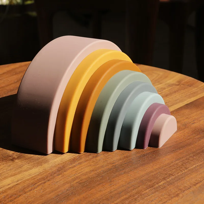 Toddler Kids Baby Silicone Rainbow Circle Cloud Arch Building Blocks Color Recognition Education Toy