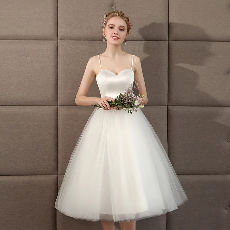 Spring White Sling Sweet Wedding Party Dress