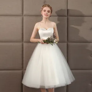 Spring White Sling Sweet Wedding Party Dress