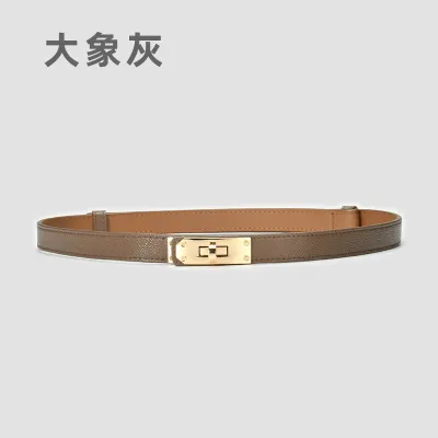 Women's Casual Retro Lock Buckle Adjustable Thin Genuine Leather Belt